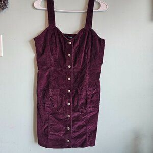 Express Burgundy Corduroy Button-Down Dress